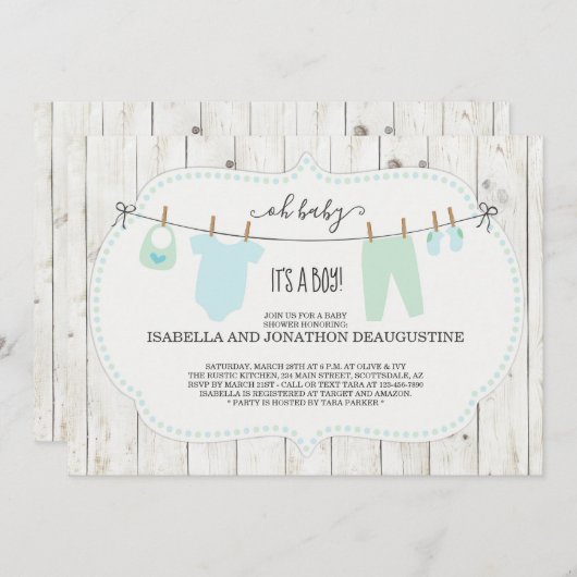 Kinderdusche| Rustikale Wäsche Einladung (Vorne/Hinten)