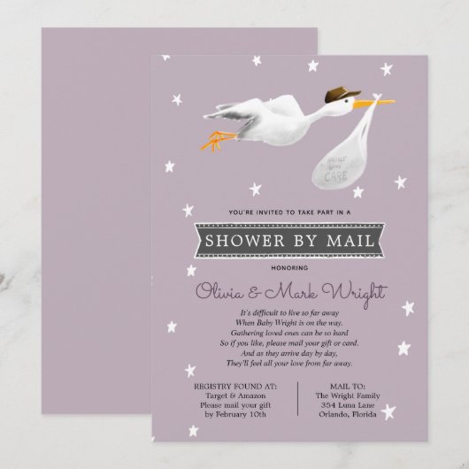 Kinderdusche über lange Entfernung per Post Einladung (Vorne/Hinten)