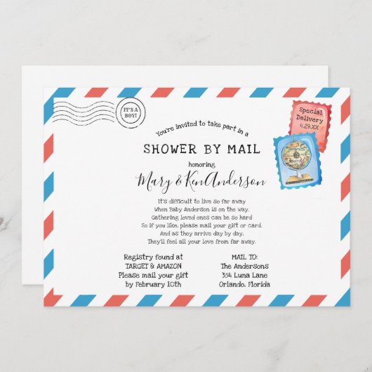 Kinderdusche über lange Entfernung per Post Einladung (Vorne/Hinten)