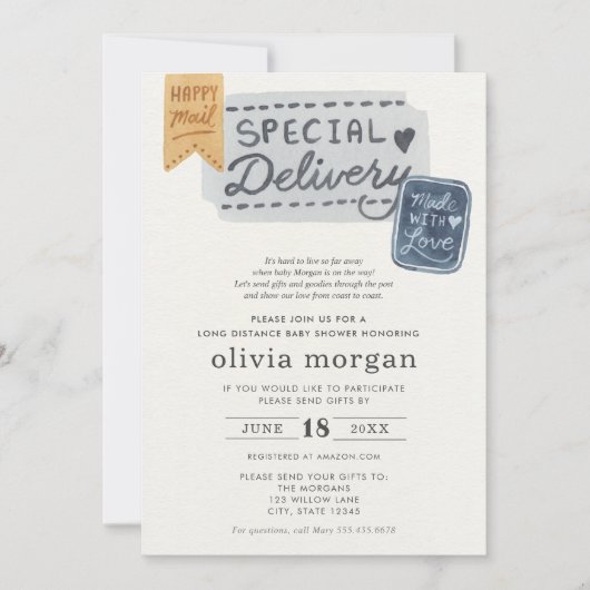 Kinderdusche über lange Entfernung per Post Einladung (Vorderseite)