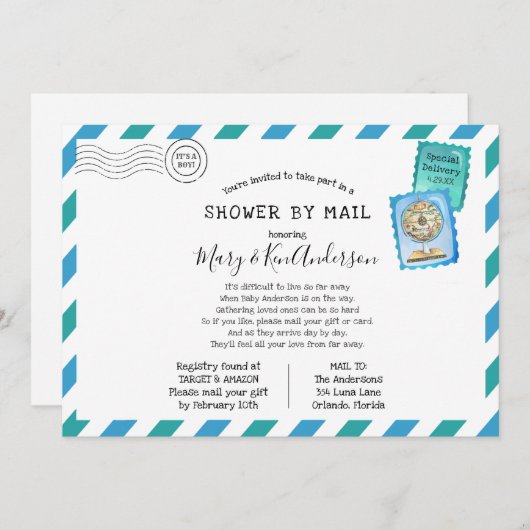 Kinderdusche über lange Entfernung per Post Einladung (Vorne/Hinten)