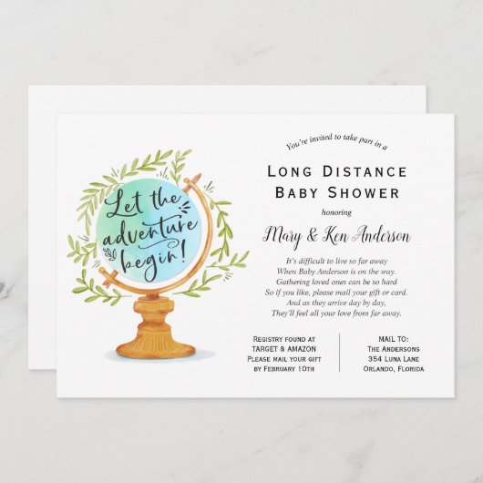 Kinderdusche über lange Entfernung per Post Einladung (Vorne/Hinten)