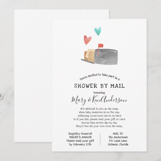 Kinderdusche über lange Entfernung per Post Einladung (Vorne/Hinten)