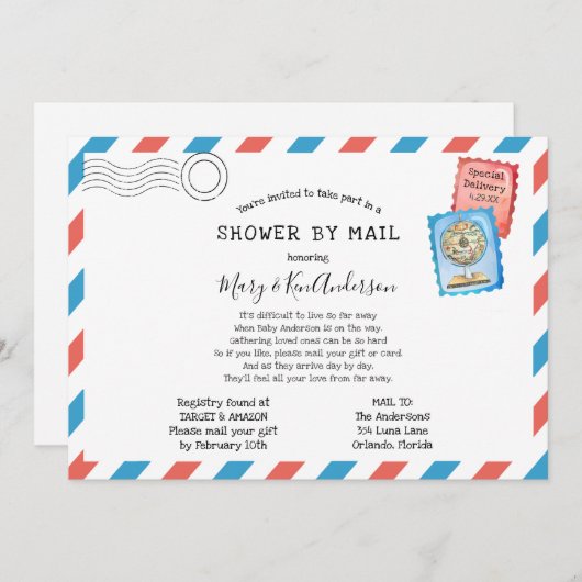 Kinderdusche über lange Entfernung per Post Einladung (Vorne/Hinten)