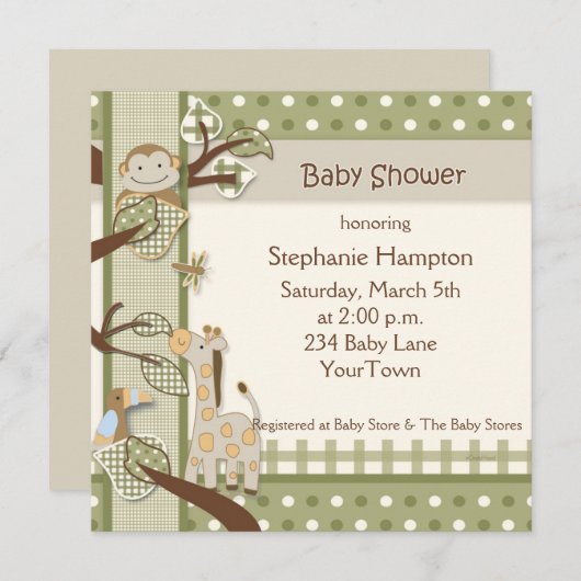 Kinderdusche von Monkey & Friends Einladung (Vorne/Hinten)