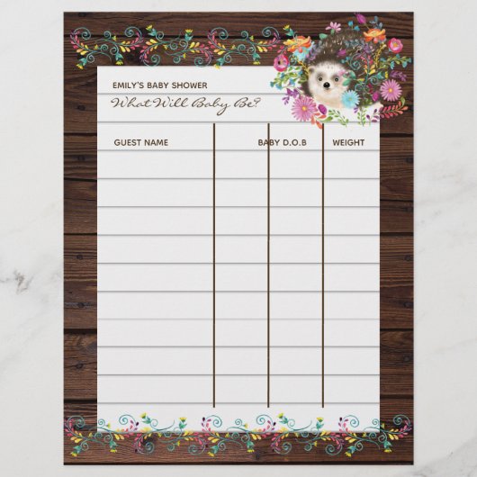 Kinderdusche Vorhersagespiel - Igel-Blume (Vorderseite)