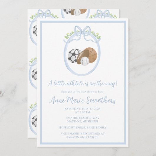 Kinderdusche Wasserfarben Thema Sport Einladung (Vorne/Hinten)