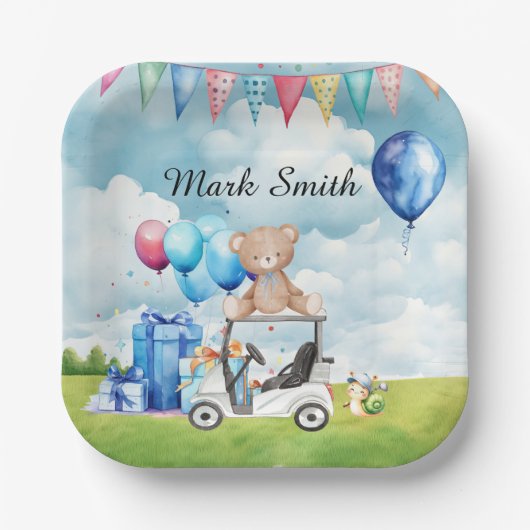 Kinderdusche zum Thema Golf / Geburtstag für Junge Pappteller (Vorderseite)