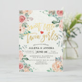 Kinderduscheinladungen Süße kleine Zwillingsmädche Dankeskarte (Stehend Vorderseite)