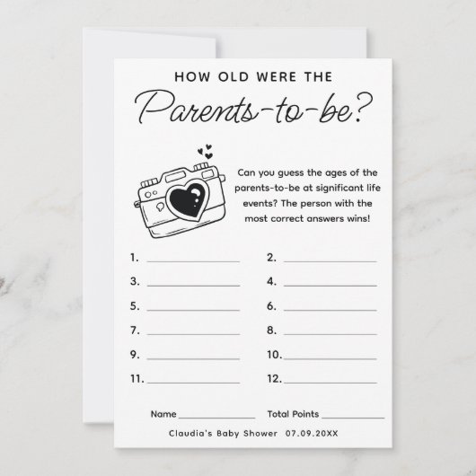 Kinderduschenspiel - Alter der Eltern Einladung (Vorderseite)