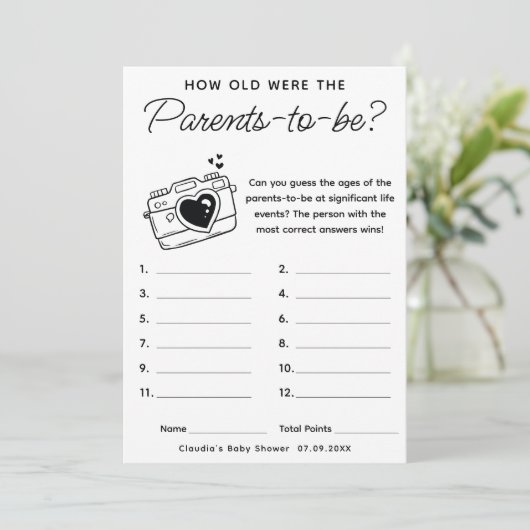 Kinderduschenspiel - Alter der Eltern Einladung (Stehend Vorderseite)