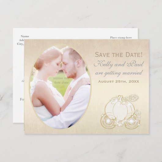 Kinderella Carriage Wedding Date Foto Postkarte (Vorne/Hinten)