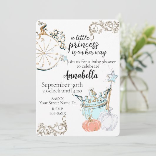 Kinderella Princess Baby Dusche Einladung (Stehend Vorderseite)