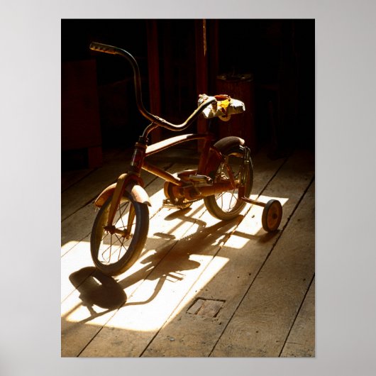 Kinderfahrrad in der ehemaligen Mühle Poster (Vorne)