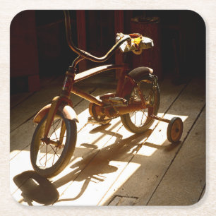 Kinderfahrrad in der ehemaligen Müllerei Rechteckiger Pappuntersetzer