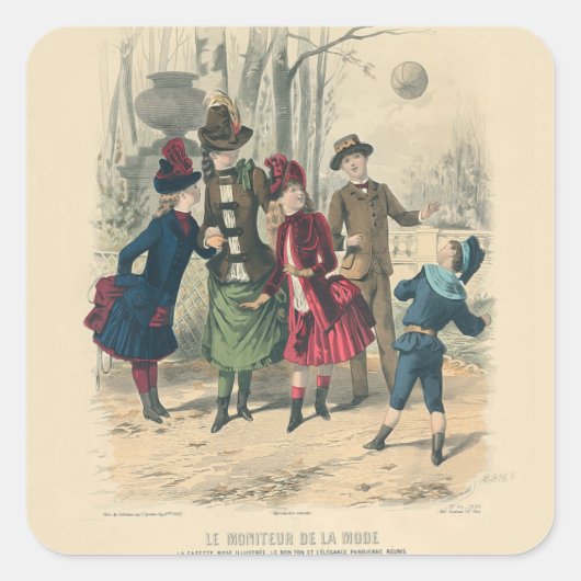 Kinderfamilie Antikes Viktorianisches Kind Quadratischer Aufkleber (Vorderseite)