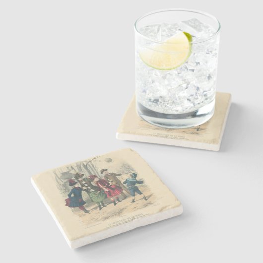 Kinderfamilie Antikes Viktorianisches Kind Steinuntersetzer (Seitenansicht)