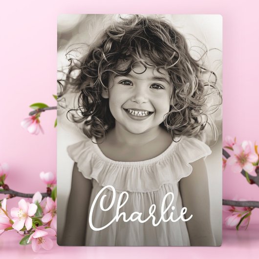 Kinderfamilie Foto moderne Skriptbezeichnung Text Fotoplatte