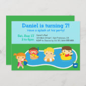 Kinderfarbenfrohe Splash Birthday Pool Party Einladung (Vorne/Hinten)