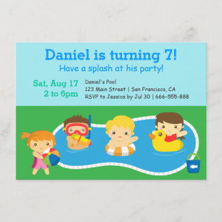 Kinderfarbenfrohe Splash Birthday Pool Party Einladung