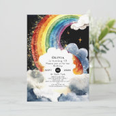Kinderfarbiger Regenbogen zum Geburtstag Einladung (Stehend Vorderseite)