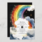 Kinderfarbiger Regenbogen zum Geburtstag Einladung (Vorne/Hinten)