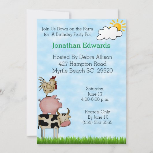 Kinderfarm Thema Geburtstag Einladung (Vorderseite)