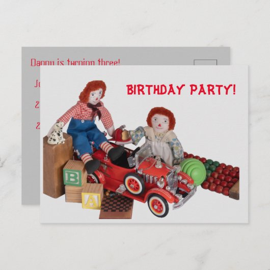 Kinderfeuer Motor Raggedy Andy Andy Birthday Party Einladungspostkarte (Vorne/Hinten)