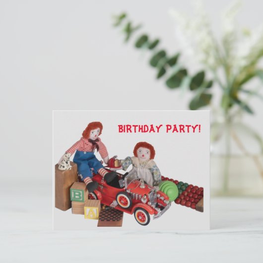 Kinderfeuer Motor Raggedy Andy Andy Birthday Party Einladungspostkarte (Stehend Vorderseite)