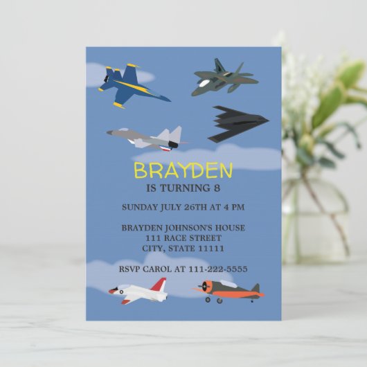 Kinderflugzeug zum Geburtstag Einladung (Stehend Vorderseite)