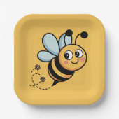 Kinderfreundliches Bienenmaskottchen mit gepunktet Pappteller (Vorderseite)
