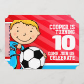 Kinderfußball 10. Geburtstag rot laden ein Einladung (Vorne/Hinten)