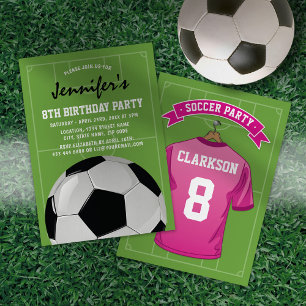 Kinderfußball Geburtstagsparty   Girl Pink Jersey Einladung