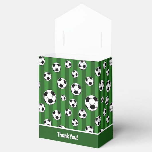 Kinderfußball-Muster auf grünen Streifen Geburtsta Geschenkschachtel (Geöffnet)