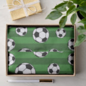 Kinderfußball-Muster auf grünen Streifen Geburtsta Seidenpapier (Geschenk)