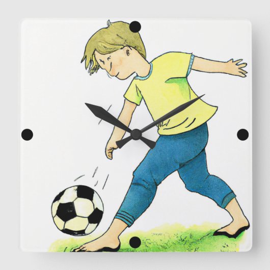 Kinderfußball-Uhr Quadratische Wanduhr (Vorderseite)