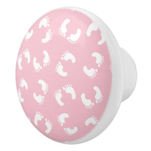 Kinderfußspuren, Babyfuß, Fußspuren, rosa Girl Keramikknauf
