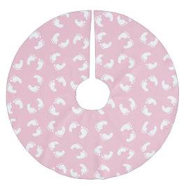 Kinderfußspuren, Babyfuß, Fußspuren, rosa Girl Polyester Weihnachtsbaumdecke