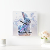 Kindergalaxie Blauer Hase Quadratische Wanduhr (Zuhause)