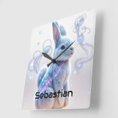 Kindergalaxie Blauer Hase Quadratische Wanduhr (Winkel)