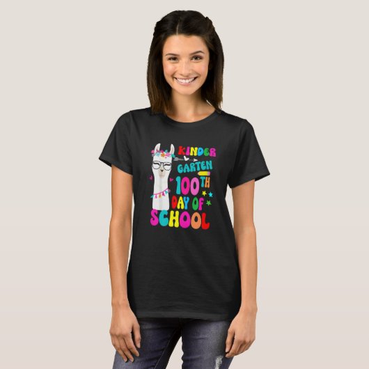 Kindergarten 100 Days Smarter No Prob Llama Teache T-Shirt (Vorne ganz)