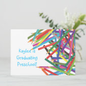 Kindergarten Abschluss Farbige Stifte Einladung (Stehend Vorderseite)