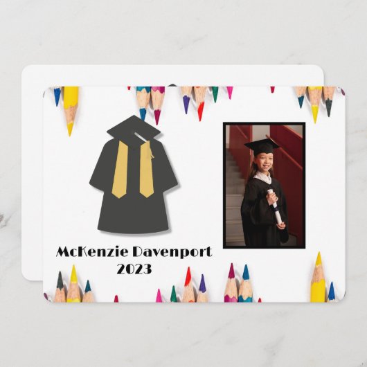 Kindergarten Abschluss Farbige Stifte Fotos hinzuf Einladung (Vorne/Hinten)