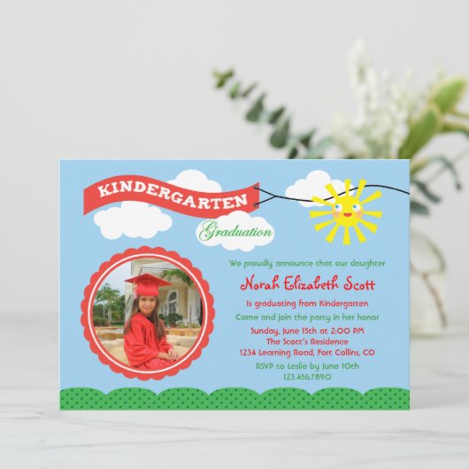 Kindergarten Abschluss Foto Einladung (Stehend Vorderseite)