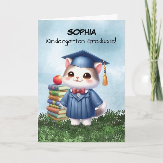 Kindergarten Abschluss Girl Cat Herzlichen Glückwu Karte (Vorderseite)