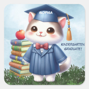 Kindergarten Abschluss Girl Cat Herzlichen Glückwu Quadratischer Aufkleber