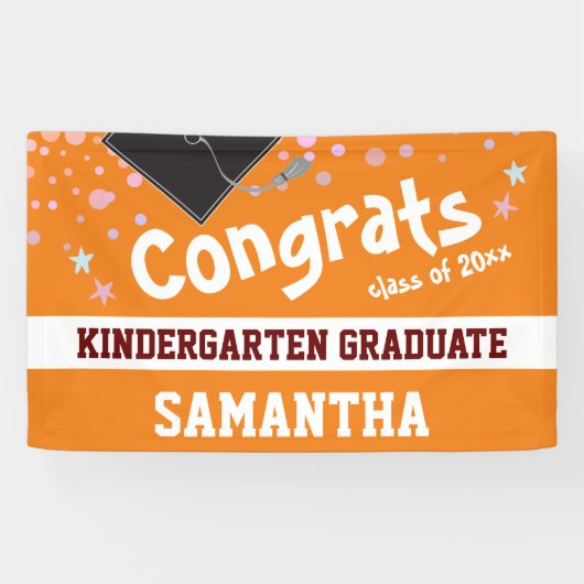 Kindergarten Abschluss Orange Confetti Foto Banner (Horizontal)
