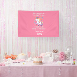 Kindergarten Abschluss Pink Girly Unicorn Party Banner
