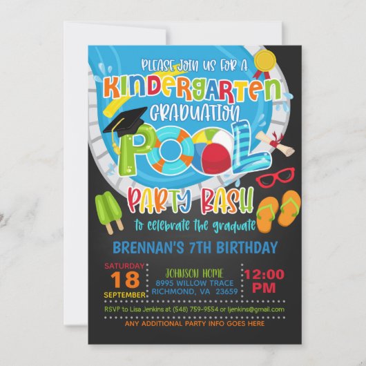 Kindergarten Abschluss Pool Party - Junge B Einladung (Vorderseite)