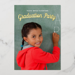 Kindergarten-Abschlussfoto Kinder Gold Folieneinladung